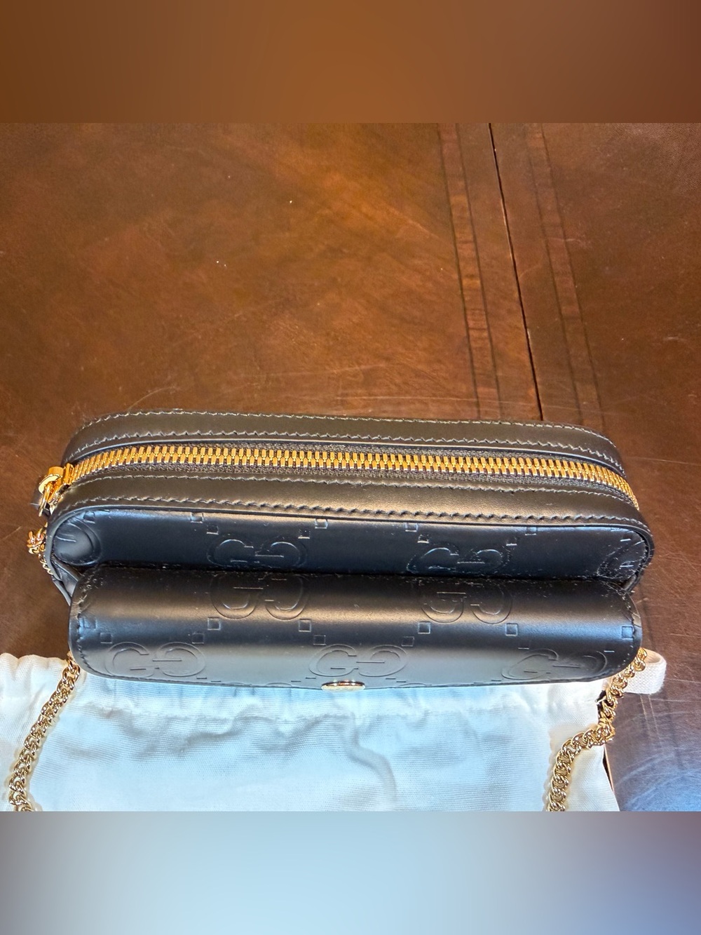 New Authentic Gucci GG Supreme Logo Shoulder Bag Black Leather - Picture 5 of 15